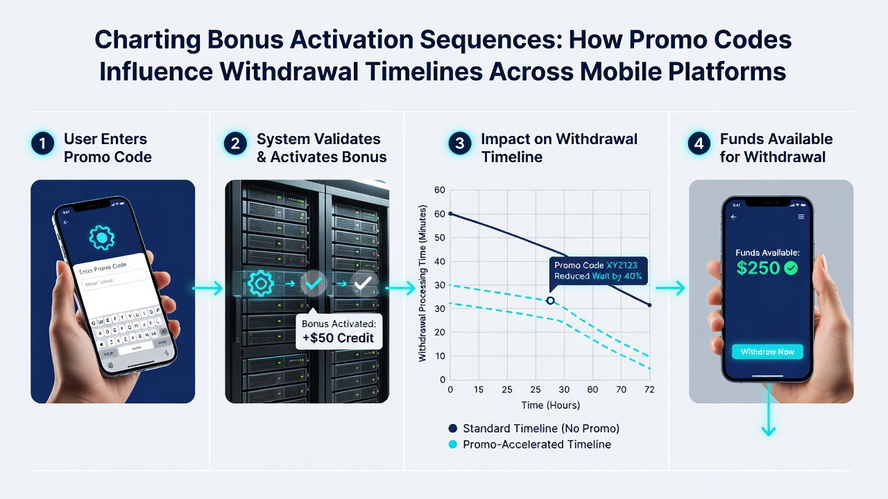 Chart displaying bonus activation flow and withdrawal timeline comparisons across mobile platforms