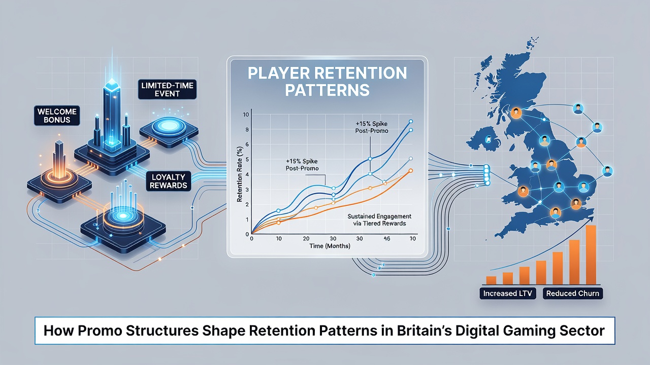 Data charts illustrating retention curves linked to different promotional frameworks in digital gaming