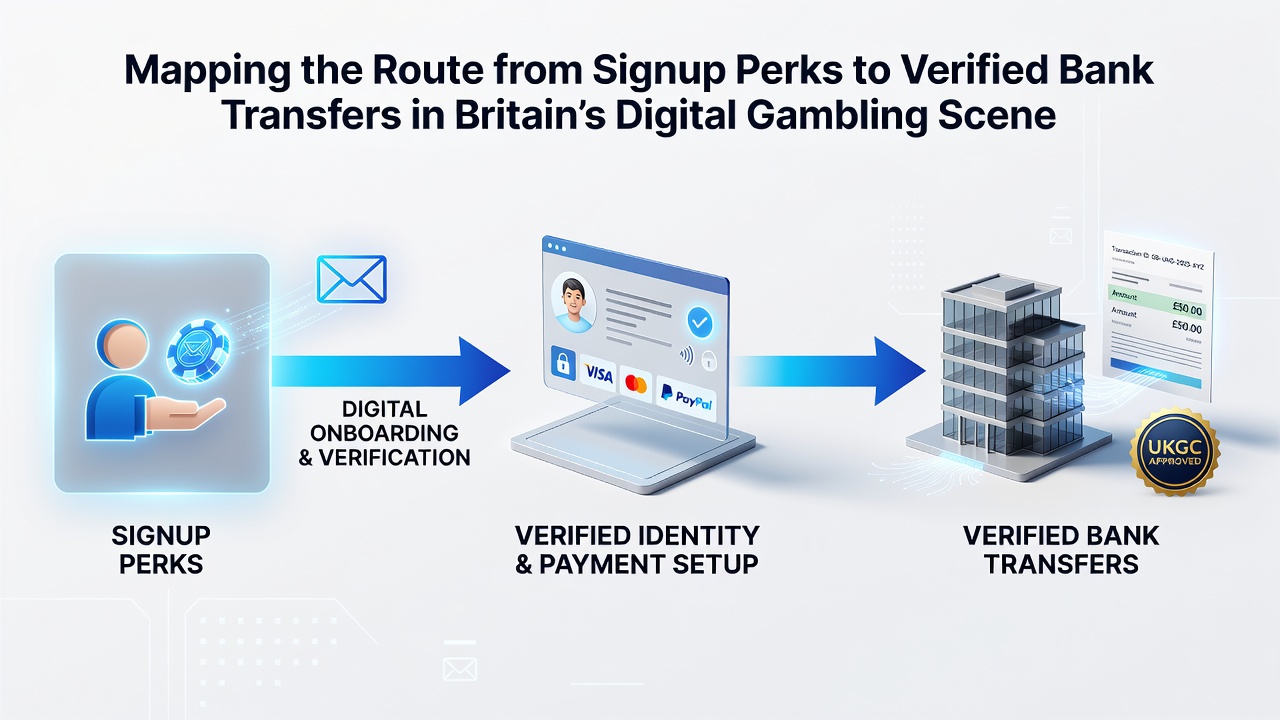 Diagram showing verification steps and bank transfer pathways in Britain's digital gambling environment