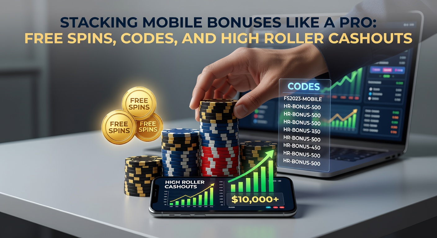 Vibrant mobile screen showing stacked casino bonuses with free spins icons and cashout symbols glowing in neon colors