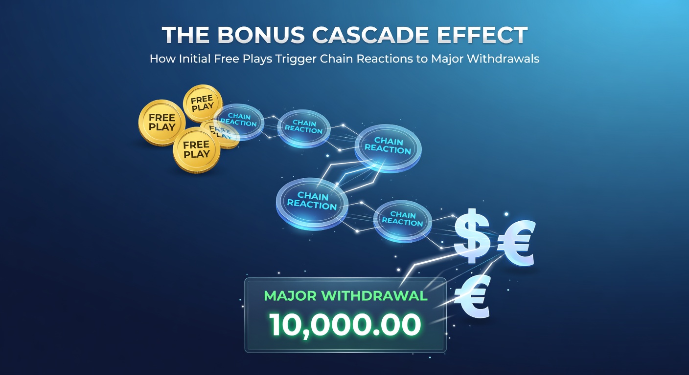 Illustration of cascading slot symbols and bonus multipliers building toward a jackpot payout screen